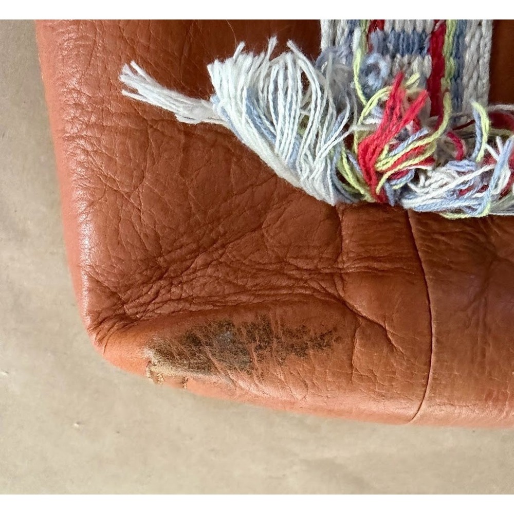 Madewell Tan Leather Transport Tote Woven Tassel Straps Boho Fringe Hipster - Picture 7 of 13